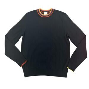 Paul Smith 100% Wool Sweater Men’s Small Black Rainbow Trim Crewneck